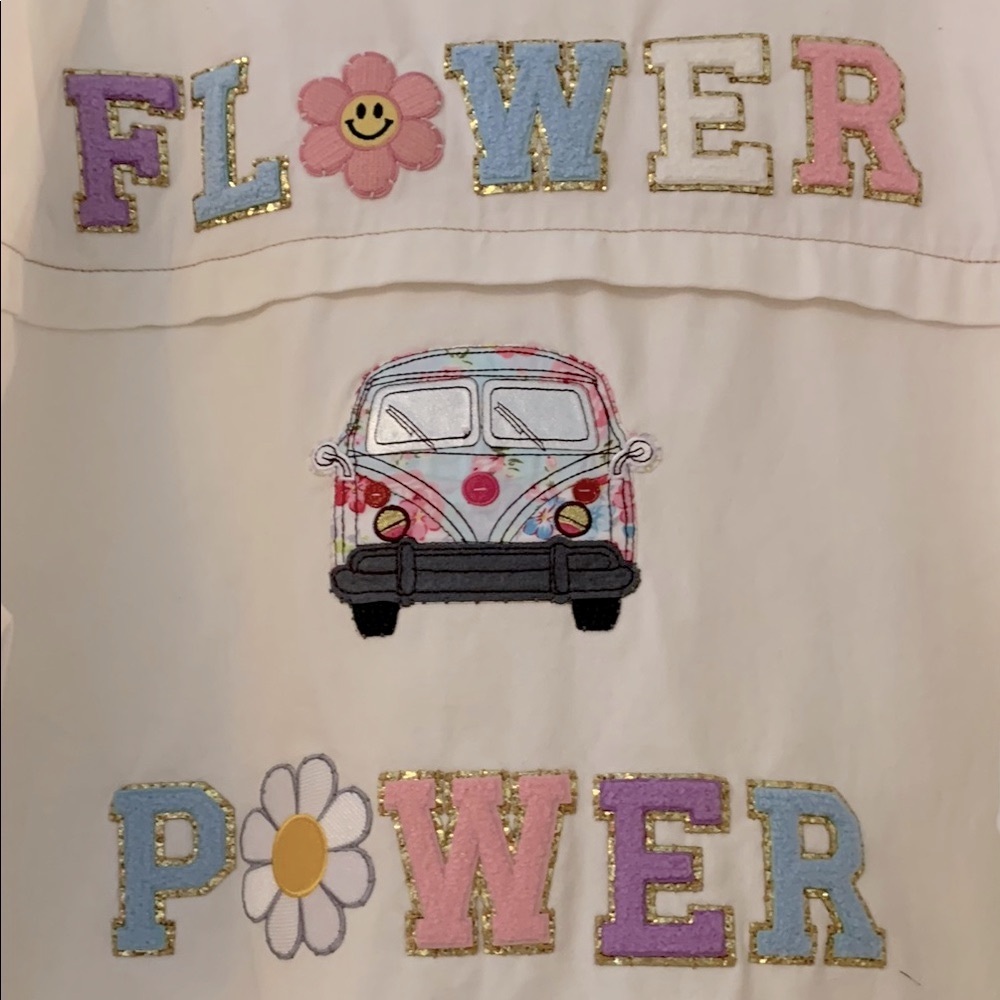 White Jean Flower Power Jacket NWT